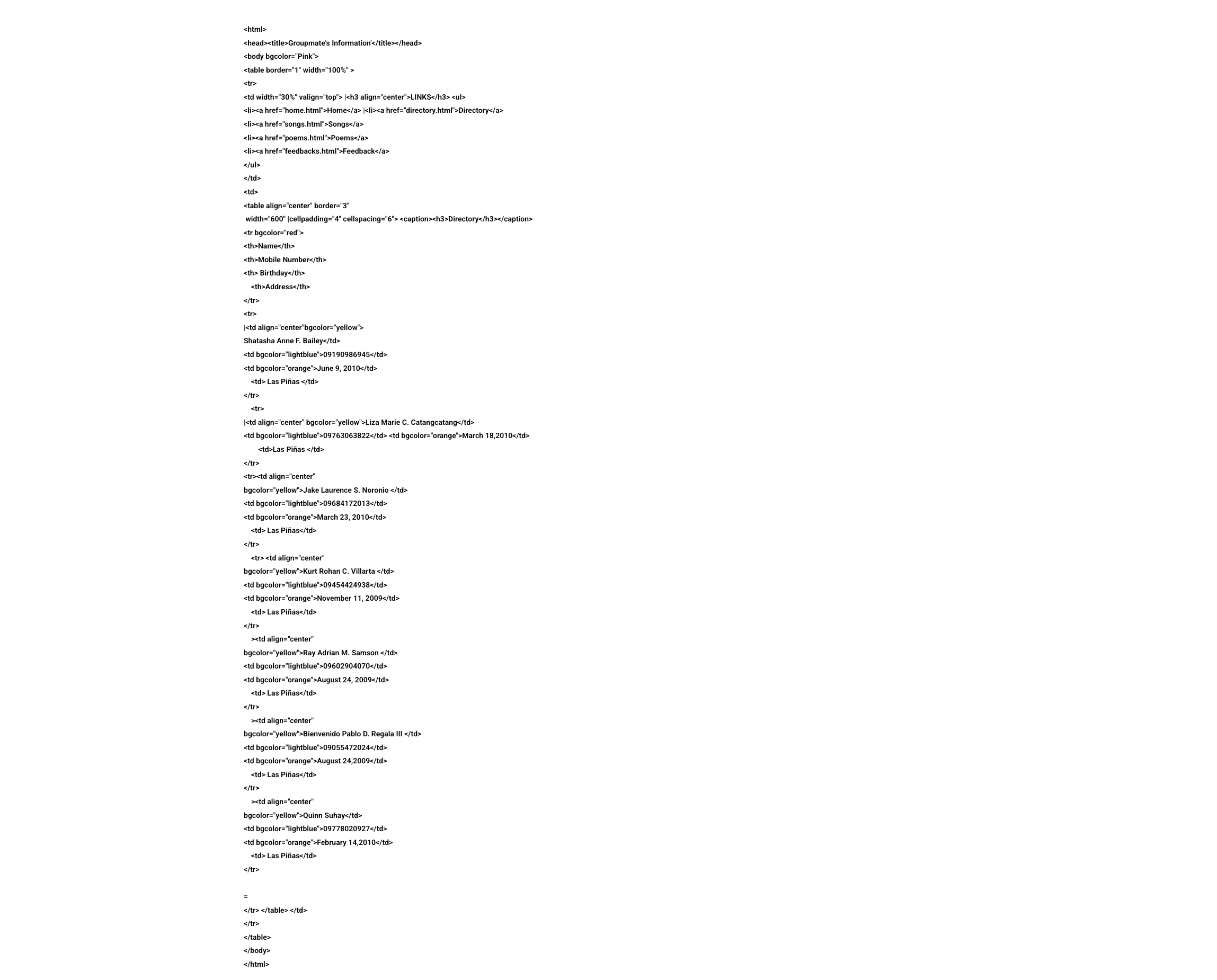 TABLE EXAMPLE